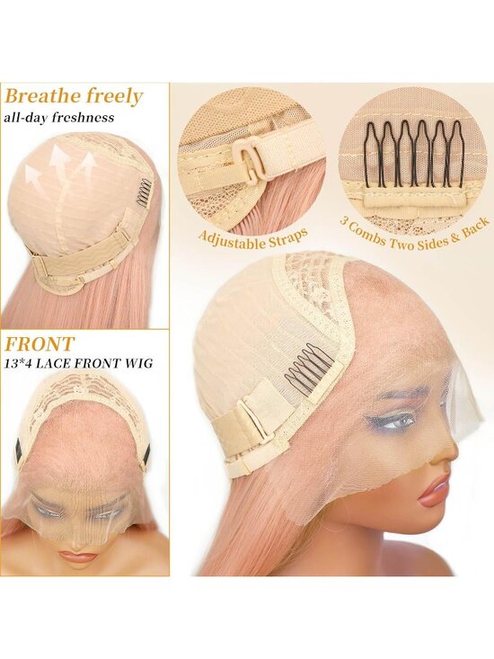 Women\'s Pink Glueless Synthetic Lace Front Pre-Plucked Hairline 28 Inch main image 5